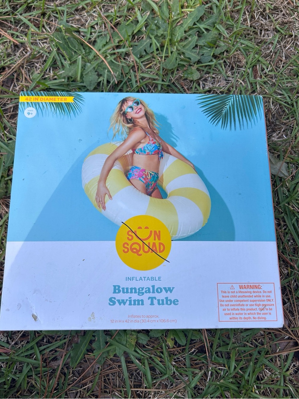 Sun Squad Yellow & White Inflatable Bungalow Swim Tube